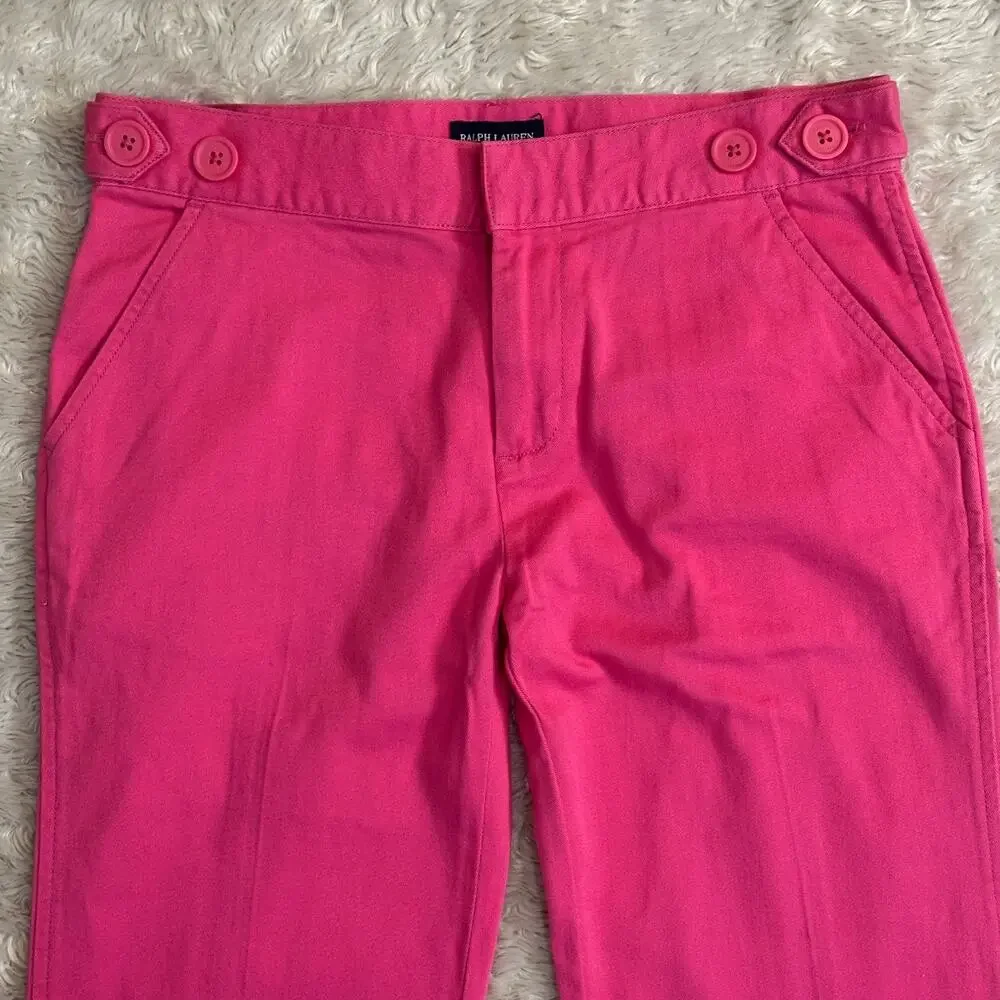 Vintage Y2K Girls 16 Ralph Lauren Pink Chino Bootcut Jeans Pants Cotton